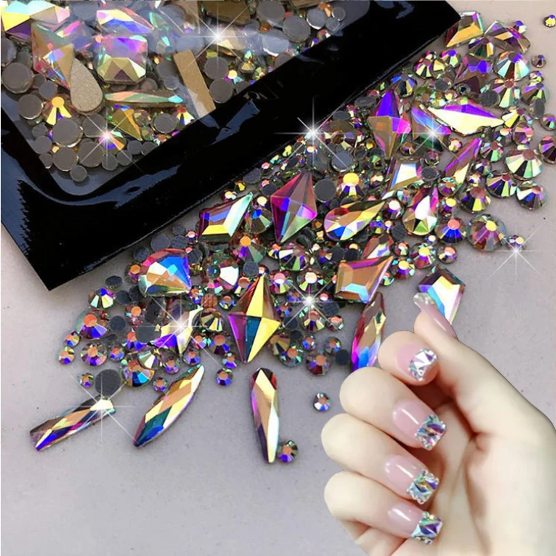 

170pcs Assorted Glass Nail Rhinestones Small Round Stones Mineral Black Mineral Gold Clear Diamonds for DIY Nail Decoration