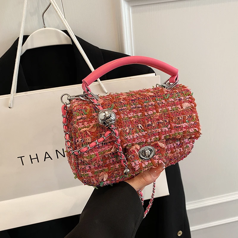 

High Quality Women Woolen Chain Shoulder Bag Fashion Ladies Small Hasp Crossbody Bags for Women Casual New Female Messenger Bag