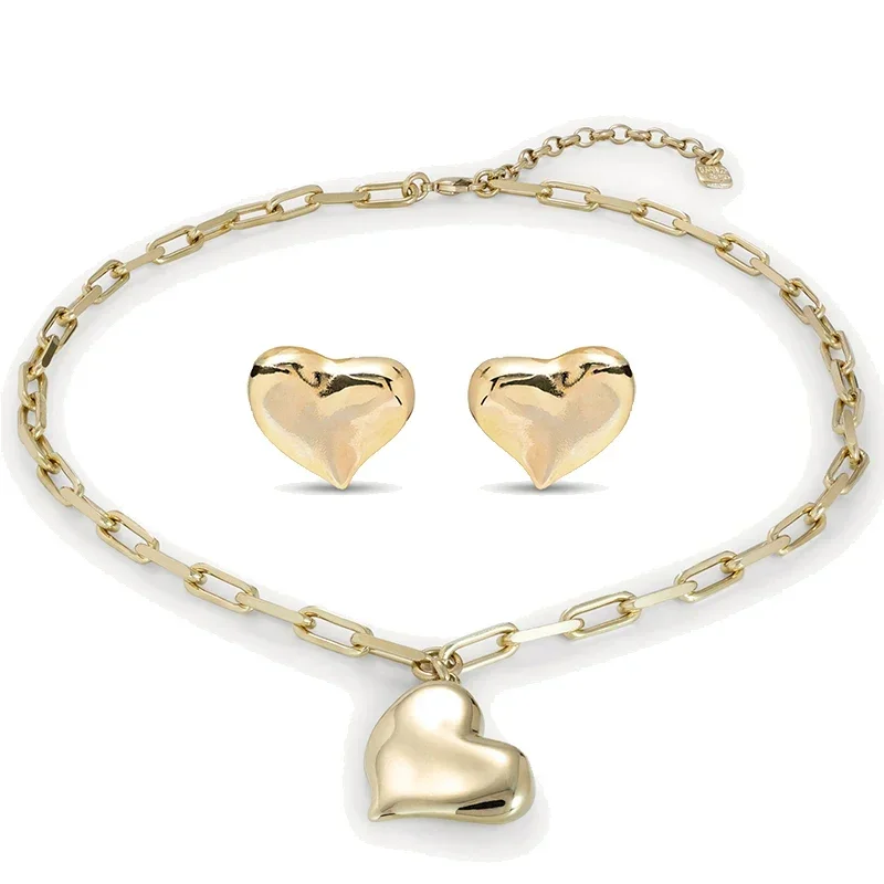 Luxury 2024 UNOde Spain Simple and Sweet Girl Feeling Gold Little Love Jewelry Set for Women's Gifts