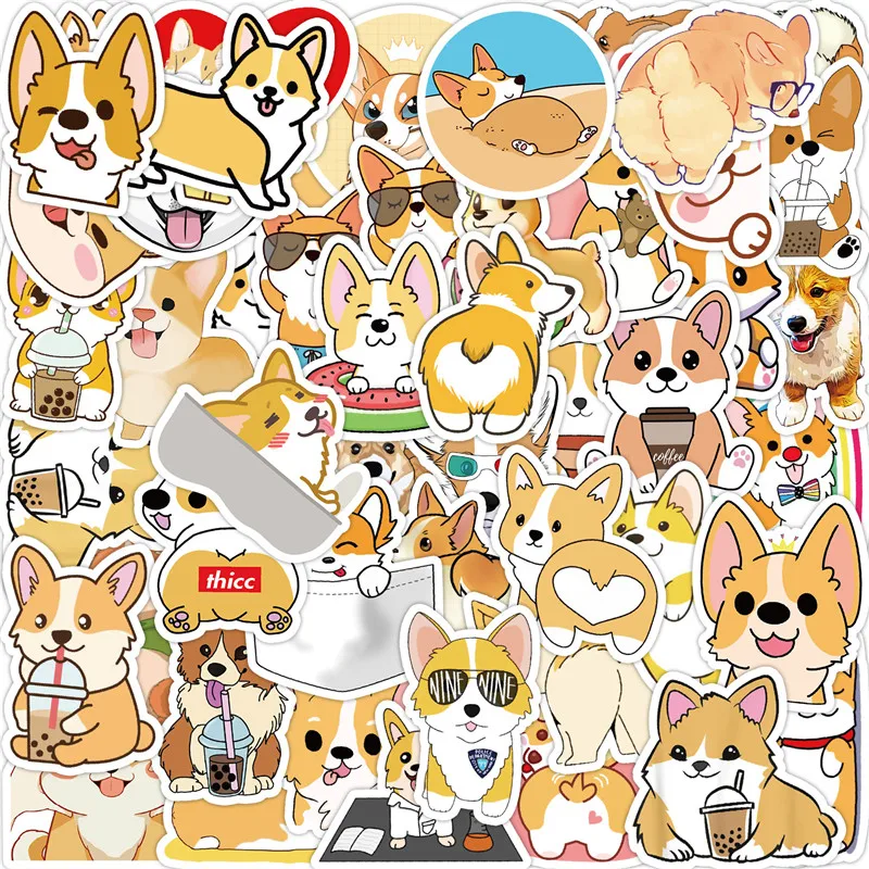 50Pcs Cute Cartoon Pet Corgi Dog Stickers DIY Scrapbook Diary Laptop Luggage Decorative Graffiti Decals Aesthetic Fun Toy