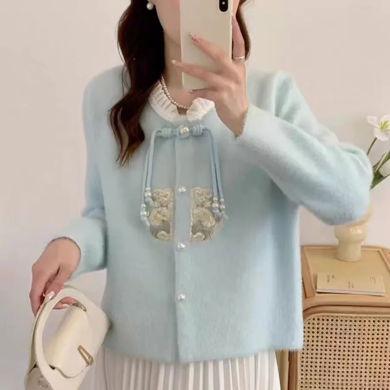 

New Chinese Imitation Mink Jacket for Women in Autumn and Winter New Lazy Style Loose Fashionable Cardigan