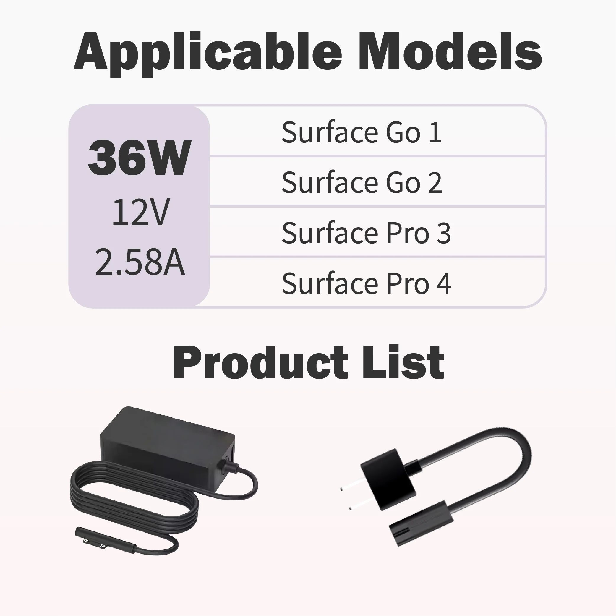 شاحن محول 36 واط لأجهزة الكمبيوتر المحمول Microsoft Surface Pro 3 1631 Surface Go1/2/3 1943/2013 5V-1A/12V 2.58A