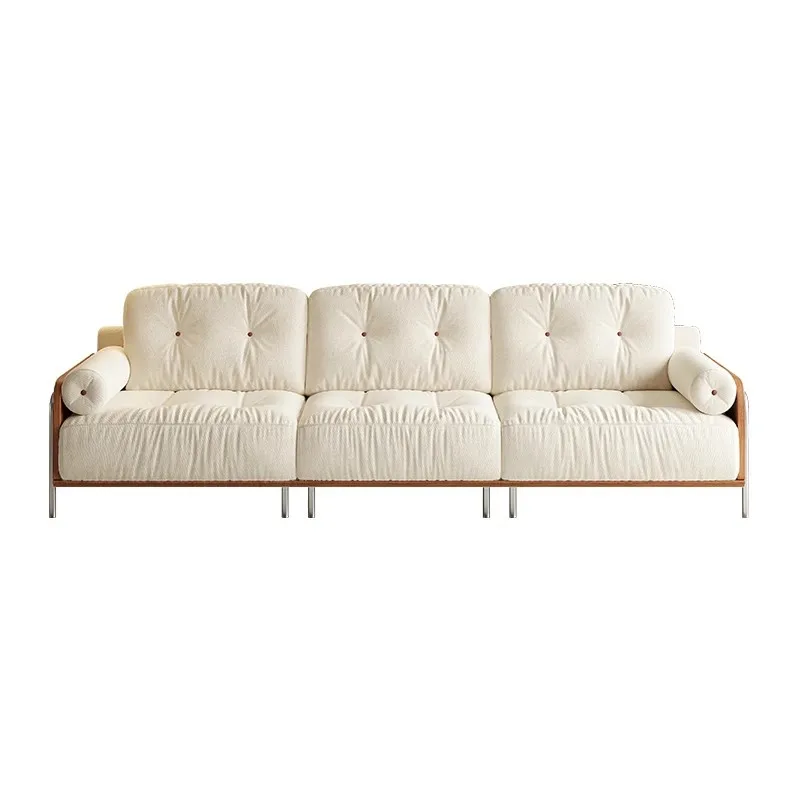 

French retro chenille velvet sofa living room small apartment Bauhaus style straight row