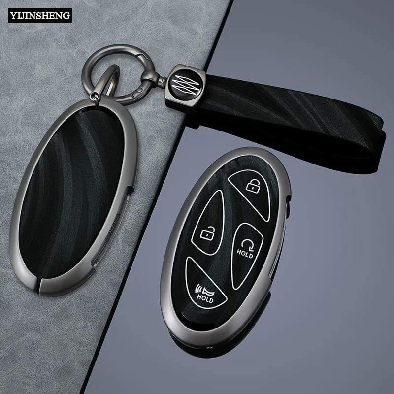 Zinc Alloy + Leather Car Key Case Cover Holder For Hyundai 5/7 Buttons Grandeur GN7 KONA Ev 2023 lonic 6 5 7 Buttons Remote Key