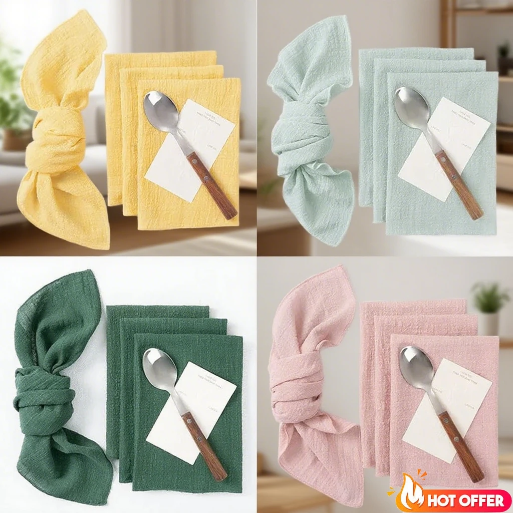 

3/5pcs Solid Color Cotton Napkin Cloth Hemming Party Wedding Party Tablecloths Table Runner Gauze Placemat Restaurant Supplies