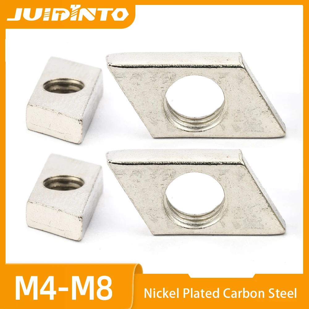 JUIDINTO 30pcs Rhombus T Slot Nuts Nickel Plated Carbon Steel Aluminum Profile Fasteners Compatible M4 M5 M6 M8