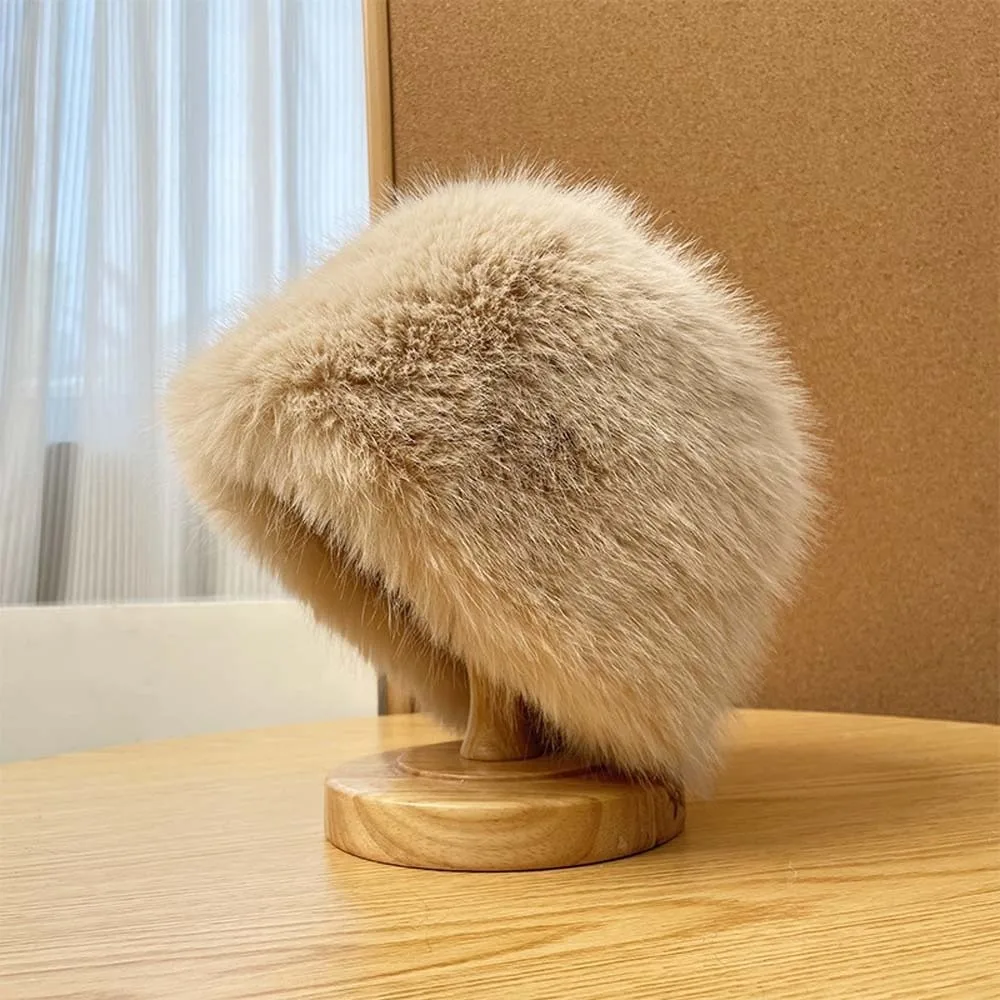 

Thickened Temperament Bucket Hat Imitation Mink Fur Solid Color Winter Fisherman Hat Versatile Soft Anti-cold Basin Cap Cycling
