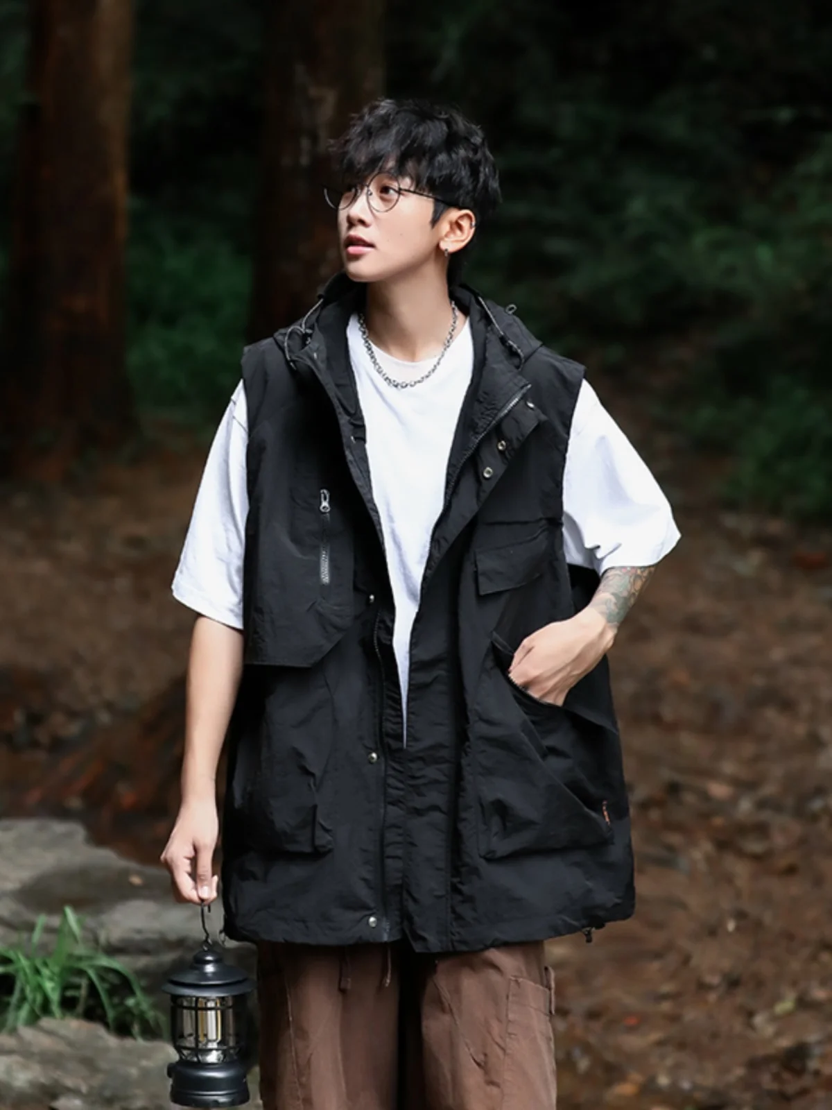 

Loose Fit Men's Workwear Vest Japanese Sle Outdoor Casual Summer Faion Brand Hooded Tank Top ex Youth ular Gear