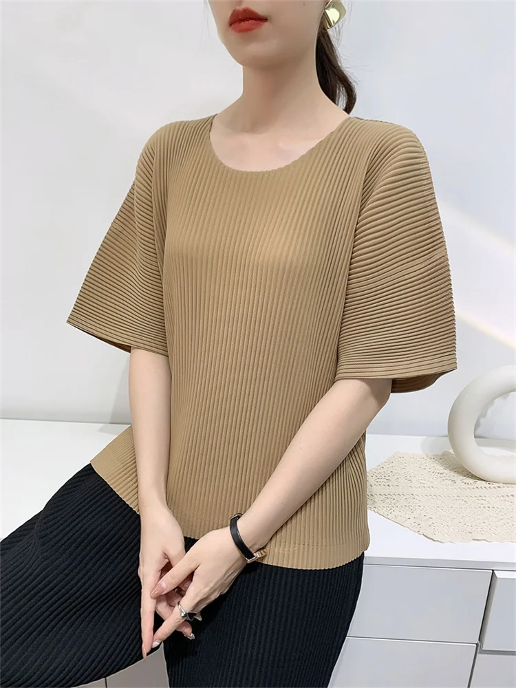 Imagem -04 - Top Plissado de Palito Grande Feminino Miyake Nova Moda Versão Coreana Tudo Combina Camiseta Casual Solta Primavera e Verão 2023