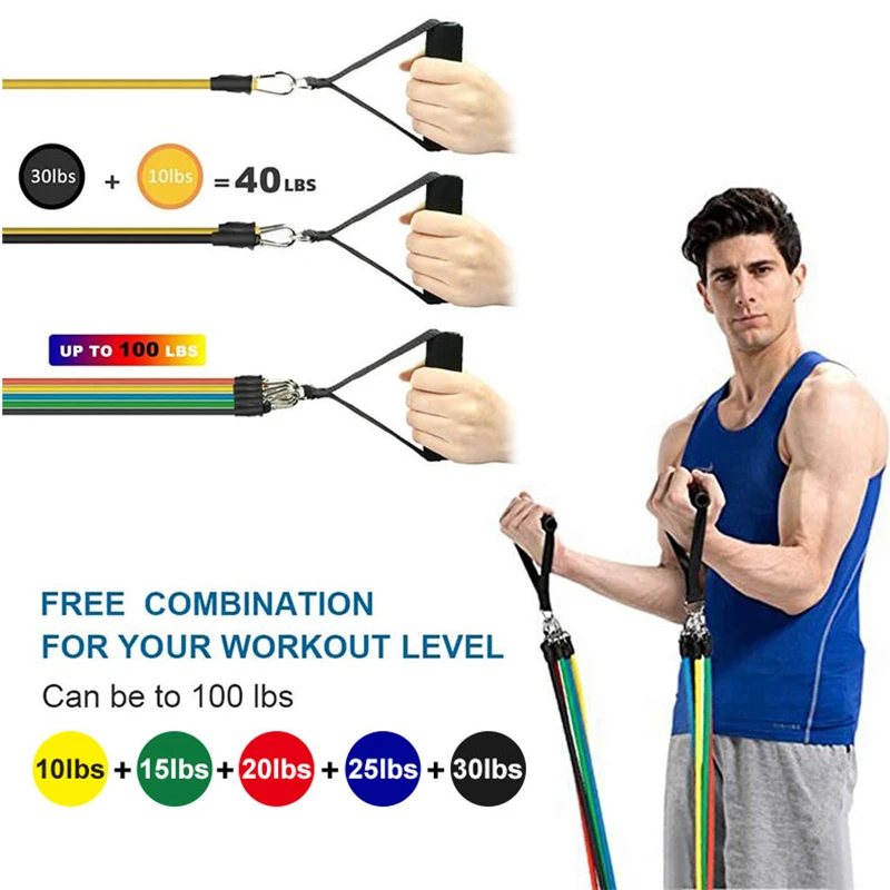 11pcs/Set Pull Rope, Resistance Bands, Portable Fitness Equipment, Ankle Strap, Chest Expander, Elastic Exercise Band