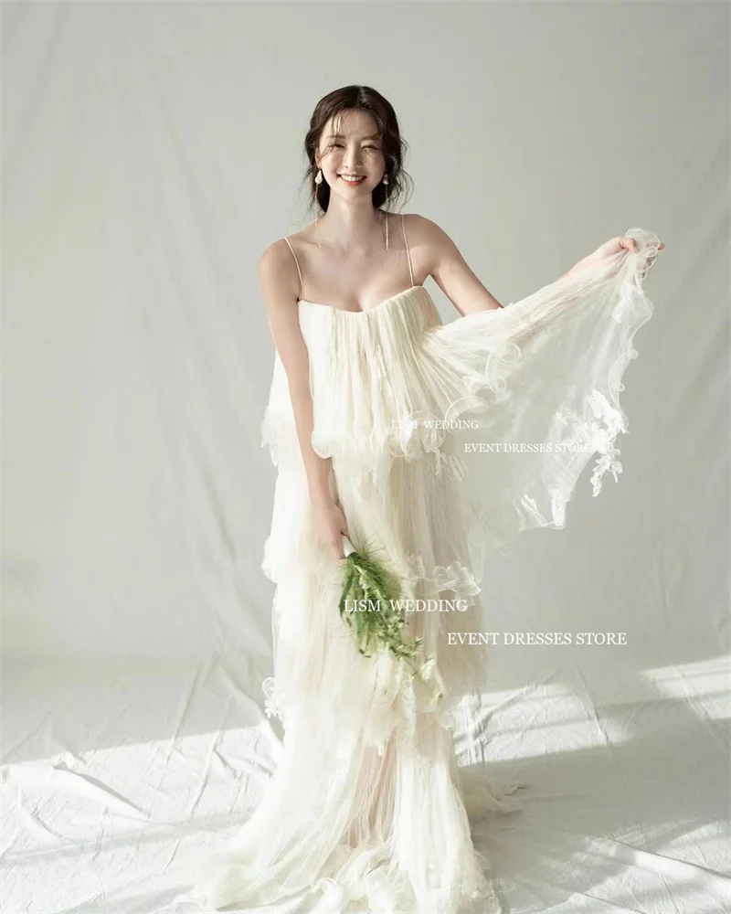 LISM Elegant Ivory Tulle A-Line Korea Evening Dresses Photo Shoot Tiered Ruffles Wedding Prom Gowns Formal Occasion Customised