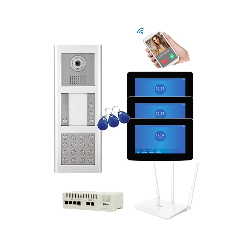 3 Apartment Password Unlock Waterproof TCP IP Video Door Phone POE Intercom System For Multi Apartments Building