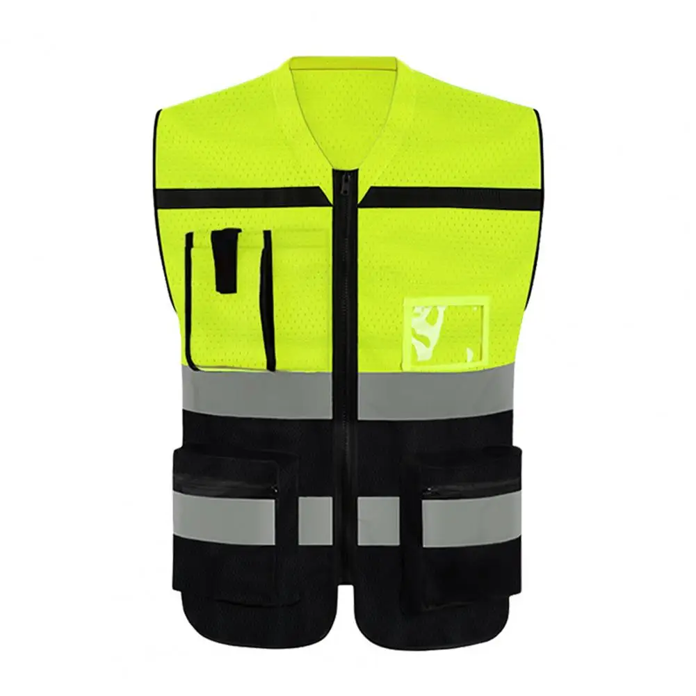 Men Reflective Vest V-neck Sleeveless Multi Pockets Design Waistcoat Clear ID Pocket Pen Holder Coat