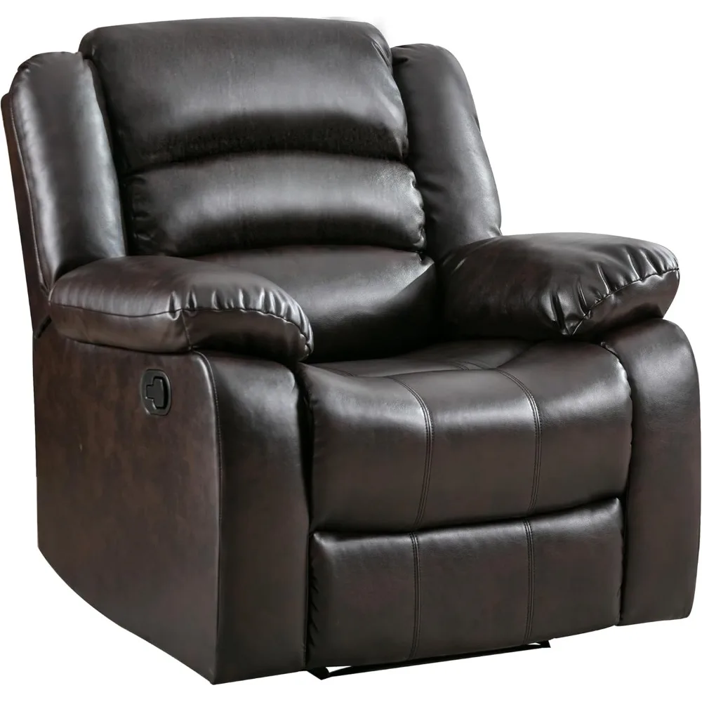 Manual Recliner Chair, Breathable Faux Leather Reclining Chairs with Overstuffed Arm and Back, Living Room Single Sofa Recli