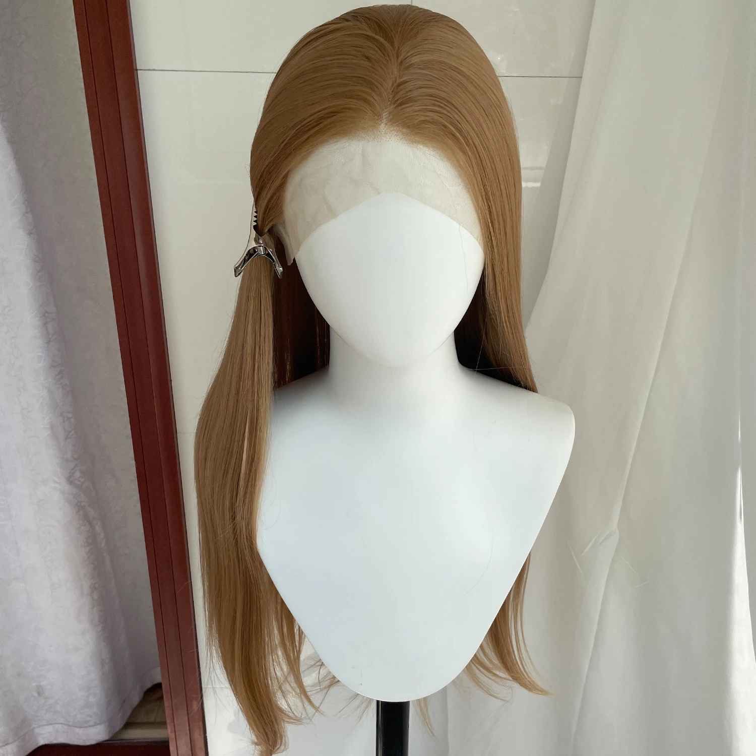 Honey Brown 13x4 Synthetic Lace Front Wig for Women 26 Inch Long Straight Glueless Wigs Heat Resistant Wigs Free Part 150 Densit