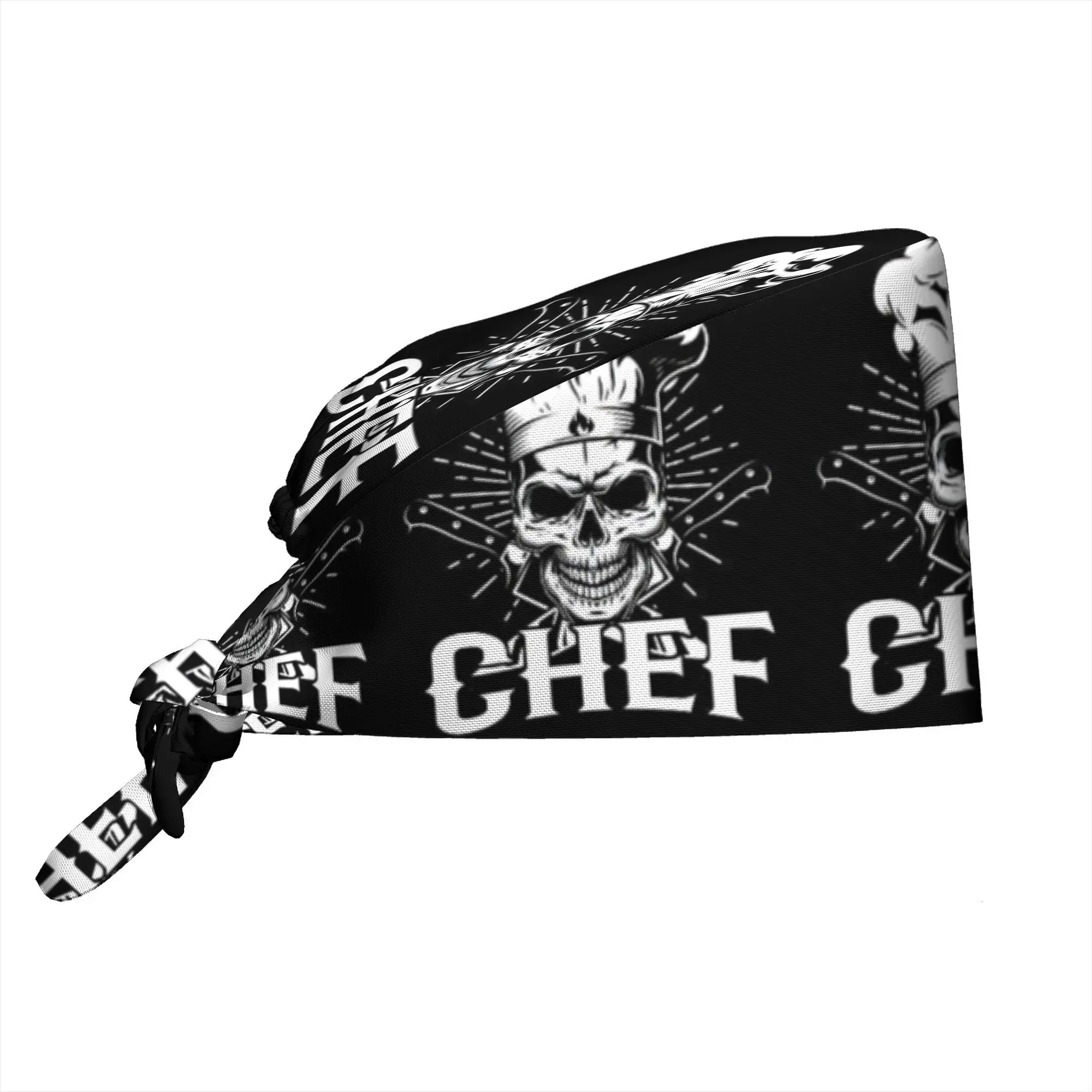 Chef Nurse Hat Skull Chef Print with Chef's Toque French Icons Lightweight Costume Accessory Work Attire Chef Gift for Cooks