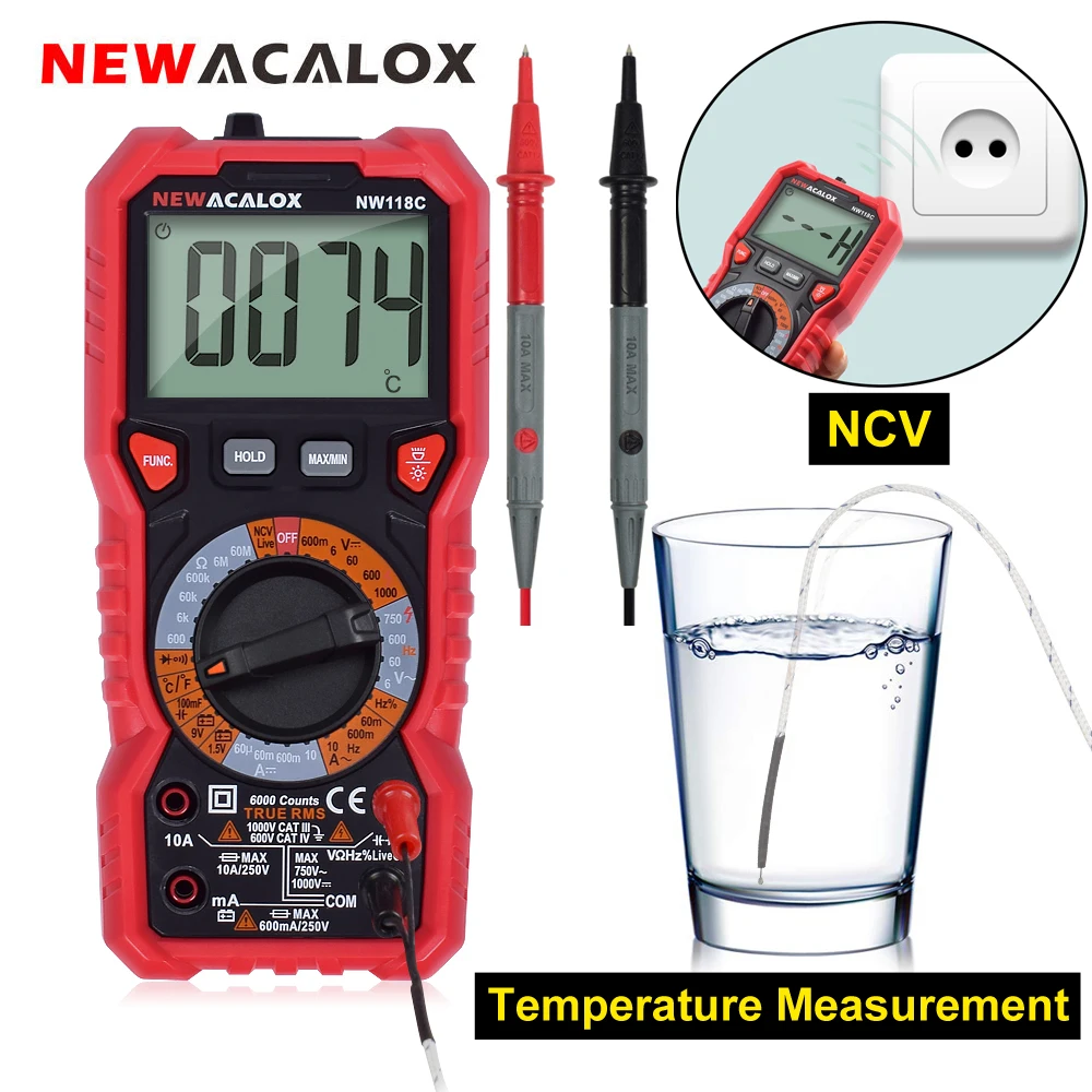 

Intelligent Digital Multimeter with 6000 Counters, TRMS Auto-Ranging, LCD Color Display, Measures Voltage Current Resistance