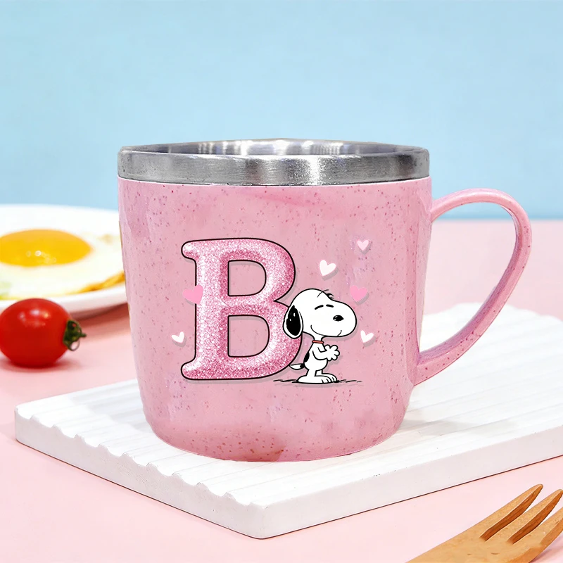 New Snoopys Stainless Steel Water Cup Women Cute Anime Letter Thermo Mug Kids Home Anti-drop Toothbrush Cups Child Birthday Gift