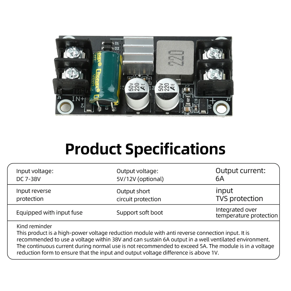 DC 7-38V auf DC 5V 12V 6A Step-Down-Modul, Niedrige Welligkeit, Hochleistungs-Buck-Wandlerplatine, Stromversorgung – Detail 8