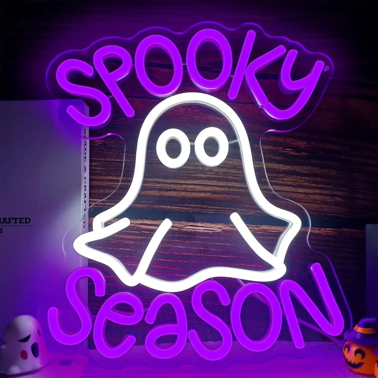 Spooky Season Ghost Neon Sign USB Dimmable LED Lights For Halloween Themed Bedroom Party Wall Art Decor Gift Atmosphere Lighting