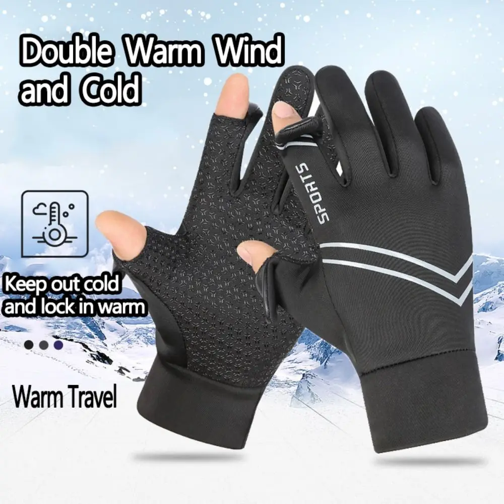 Anti-Slip Winter Cycling Gloves Double Layer Thicken Fleece Thermal Snow Gloves with Touchscreen Fingers Windproof
