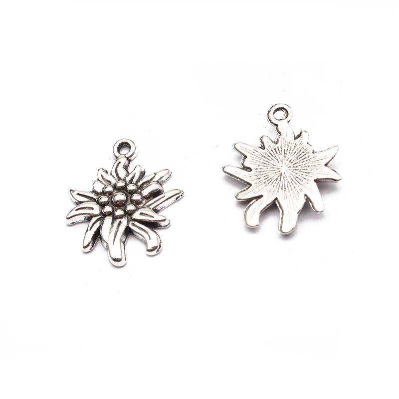 20pcs Tibetan Silver Embossed Edelweiss Flower Charm Pendant Necklace Jewelry Findings For DIY Handmade