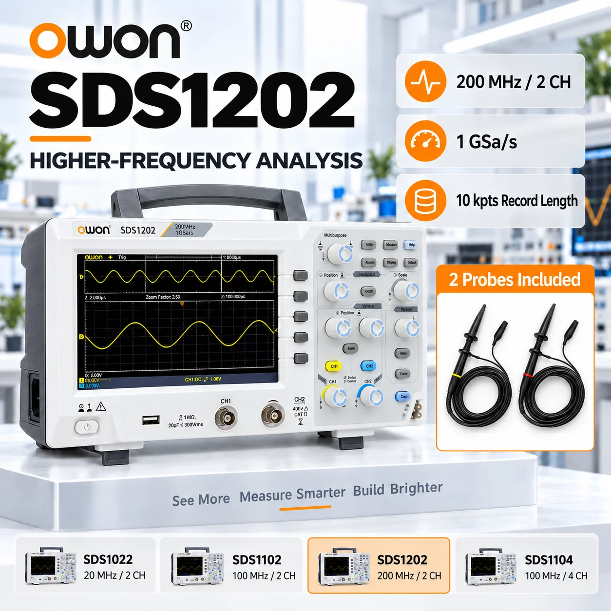 OWON SDS1022 SDS1102 SDS1202 SDS1104 Digitale Oscilloscoop 20-200MHz 2CH/4CH Tot 1GSa/s 7 inch LCD FFT USB Bench Scope voor Reparatie