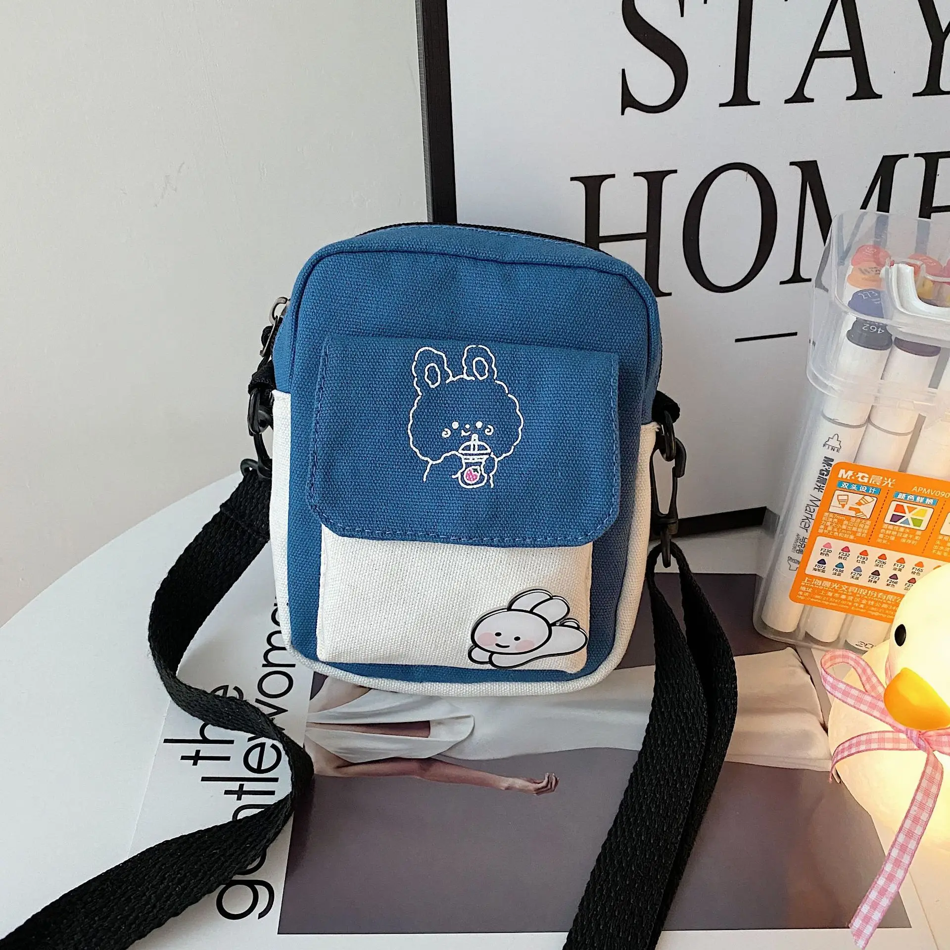 Leuke canvas telefoon handtas kleine cartoon boodschappentas mode vrouwelijke student meisje crossbody schoudertassen portemonnee voor vrouwen