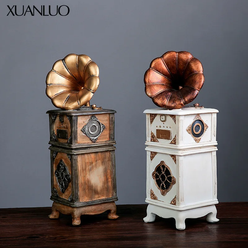 Vintage European and American Gramophone Money Box Resin Ornamental Piece Home Decor for Bedroom Bookshelves Resin Craftwork