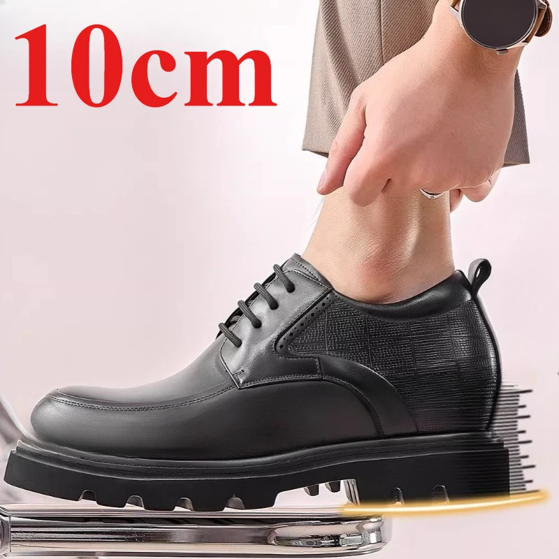 Height Increasing Shoes for Men's Dress Shoes 12cm Genuine Leather Thick Soled Lightweight Comfortable Derby Elevated Shoes Male