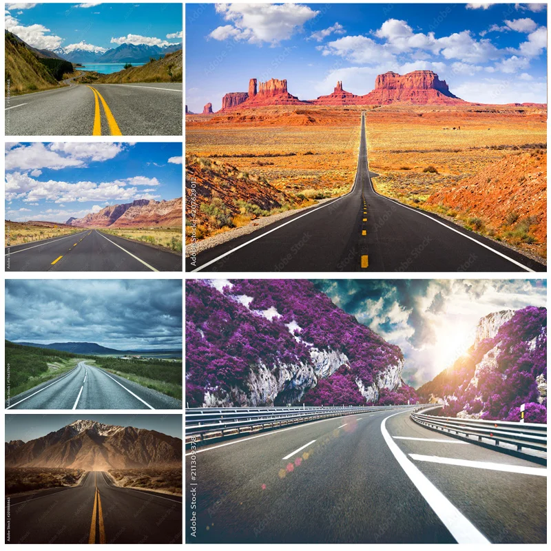 

Natural Scenery Photography Background Highway Landscape Travel Photo Backdrops Studio Props 2279 DLL-05