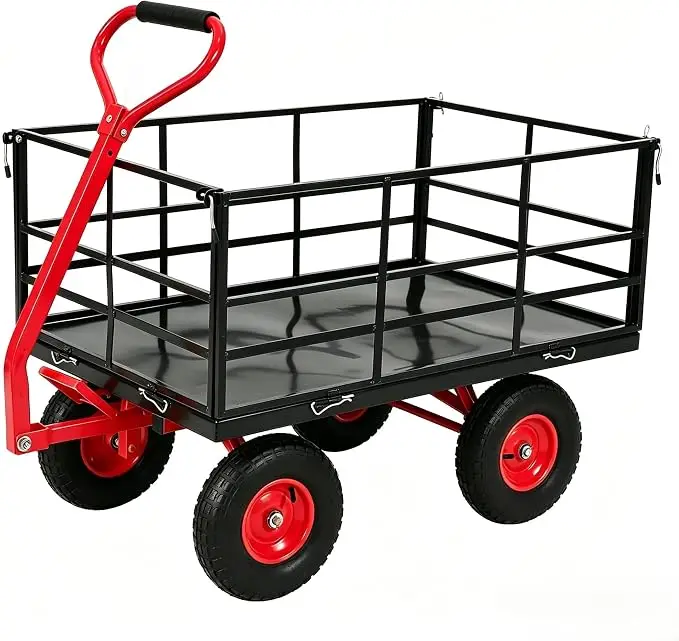 1500 Lbs Steel Garden Dump Cart, 4-in-1 Garden ATV Trailer with 13 Inch Tires and Removable Mesh Side Panels, Metal Utility Yard Trailer with 180° Swivel Handle for Gardening Soil, Tools, Plant