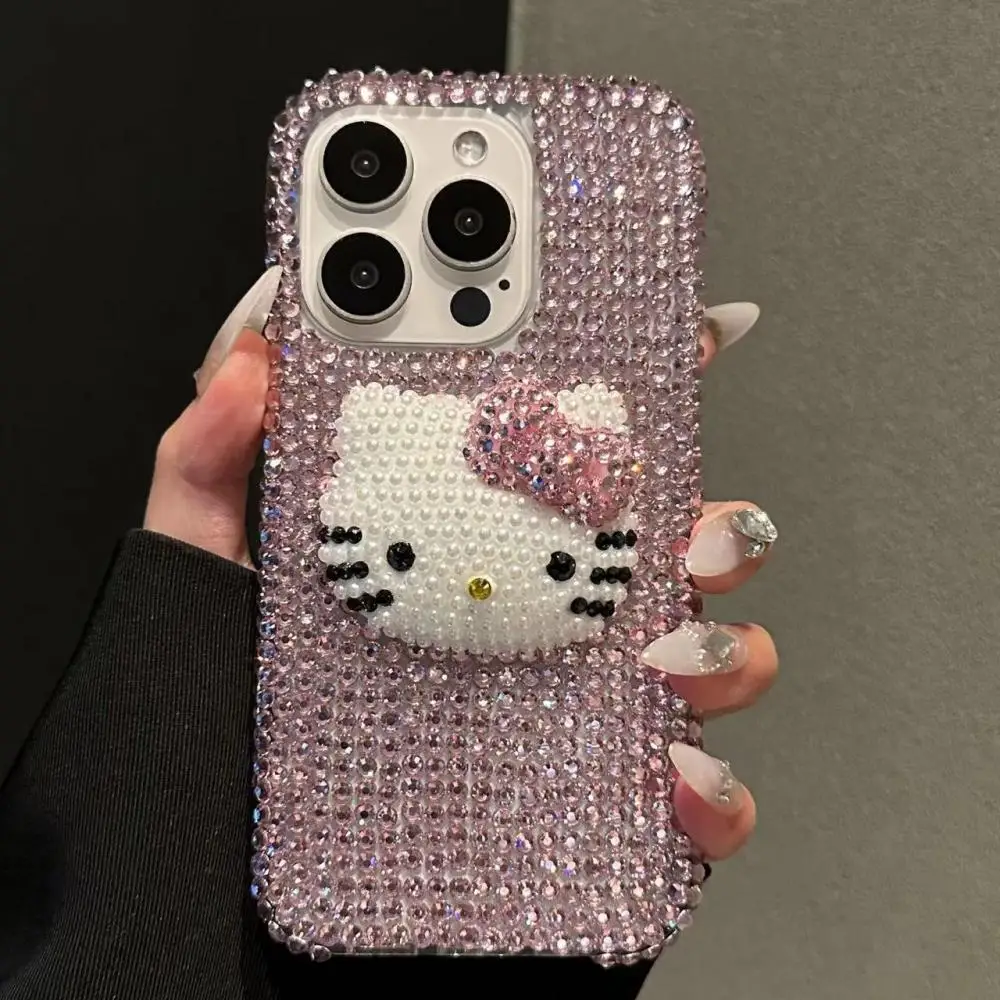 

Kawaii Sanrio Hello Kitty Чехол для телефона с мультяшным бриллиантом для Iphone 15 14 13 12 11 Pro Max Anime 3D Diamond Противоударная задняя крышка ﻿