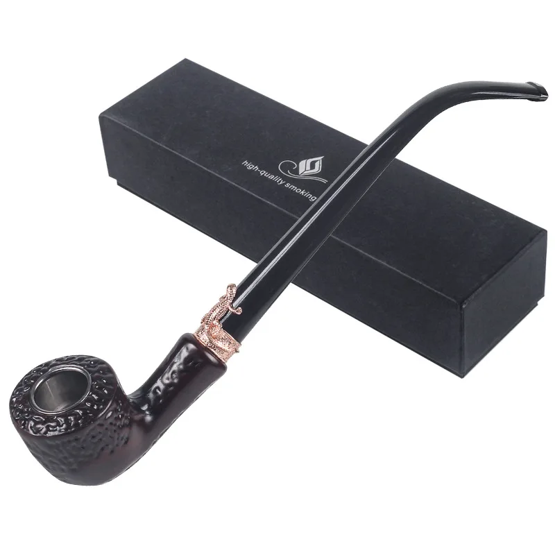 

Classic Reading Smoking Pipe with Filter Tobacco Pipe Resin Pipe Extended Lizard Metal Ring Decoration