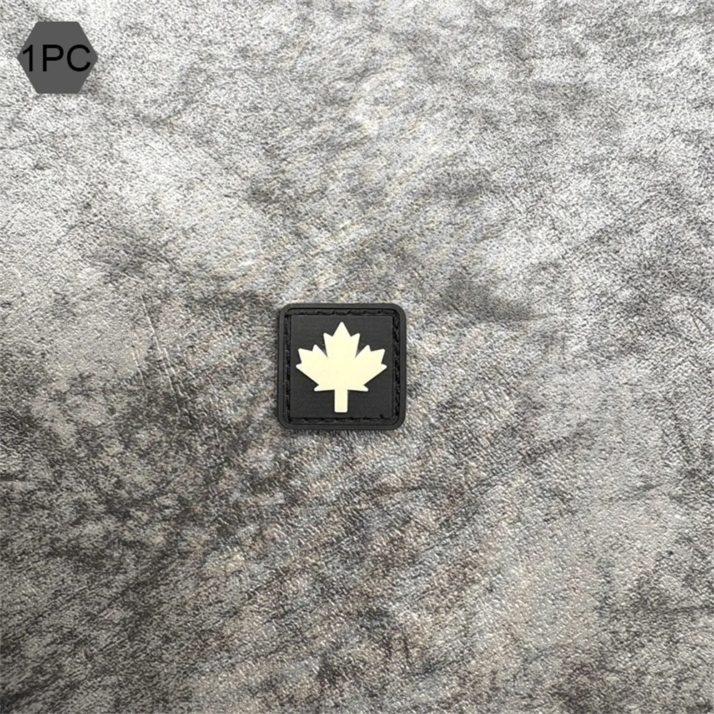 Two-color maple leaf symbol square PVC patch, comes with a hook side, PVC adhesive patch, decorative applique for clothing and bags