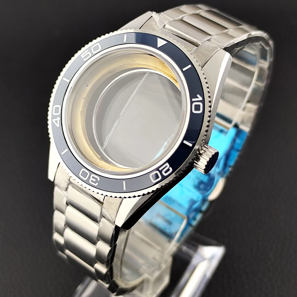 8215 حافظة 41.7 مللي متر حافظة من الفولاذ المقاوم للصدأ تناسب 8215 ساعة يد تعمل بالحركة اكسسوارات الياقوت ساعة زجاجية للرجل 20 مللي متر حزام ساعة اليد