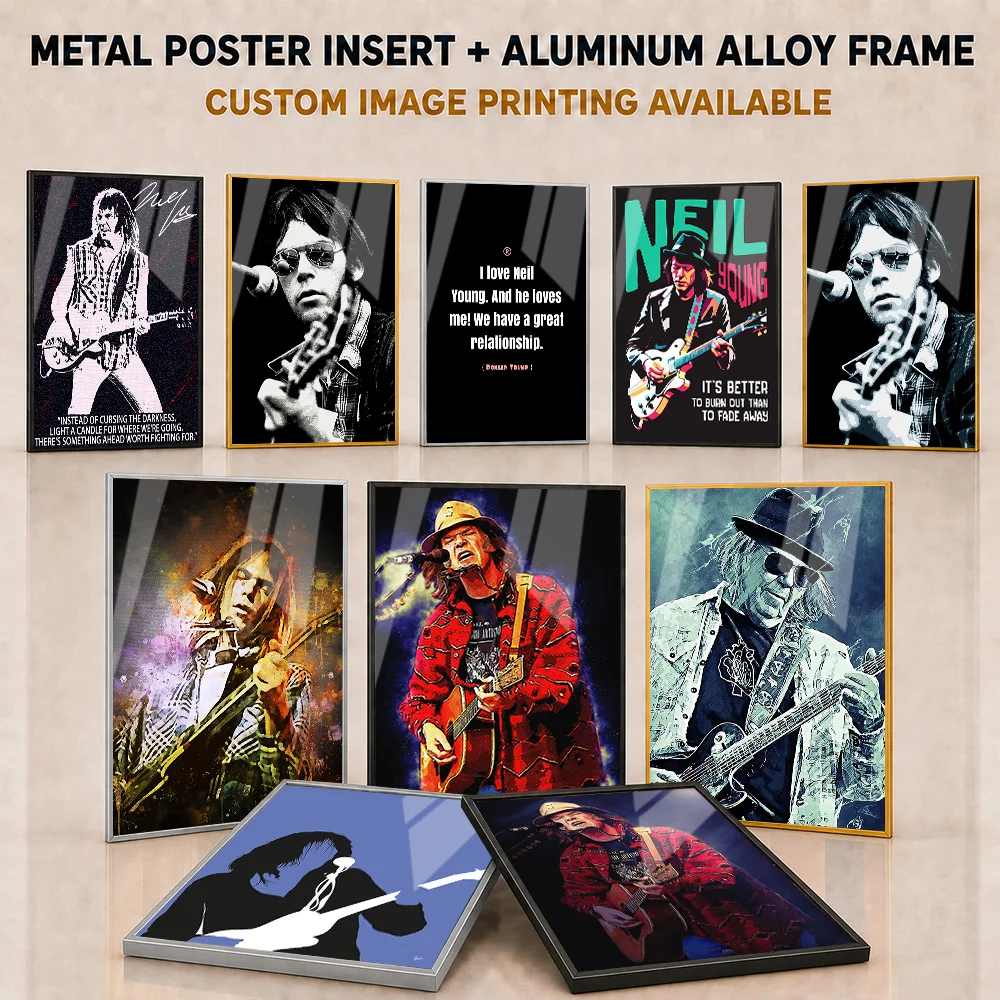 Neil Young Framed Metal Print Customized Photo Timeless Folk Rock Legend Style Wall Art For Music Room And Study Collector Gift