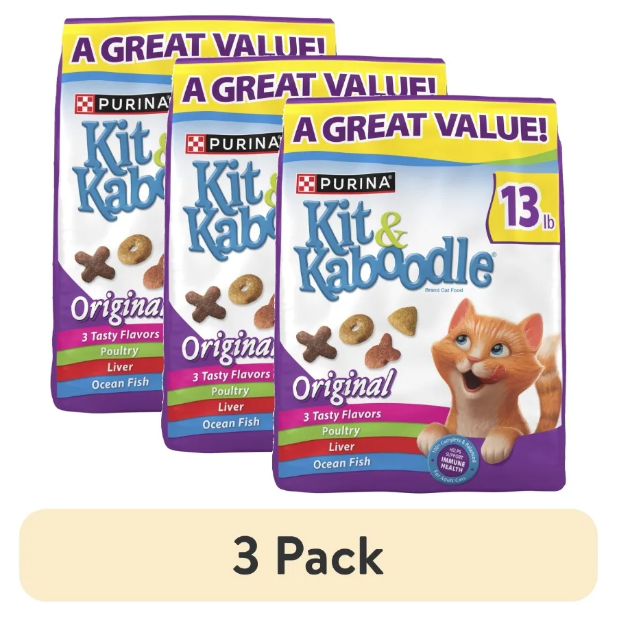 

Набор из 3 упаковок Kit Kaboodle Original, сухой корм для кошек, куриная печень, индейка, морская рыба, 13 фунтов (6,8 кг) в упаковке