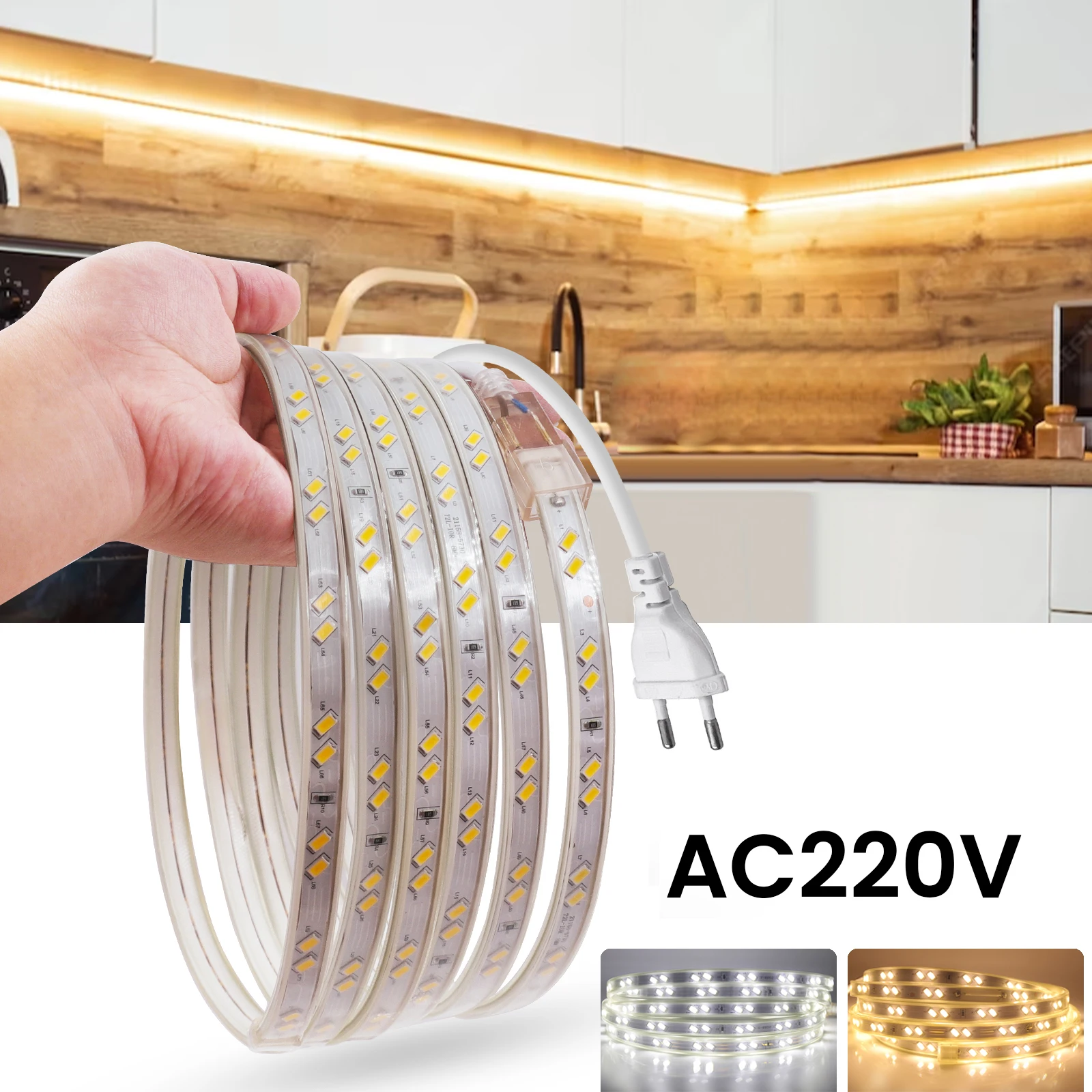 220V LED Strip Light Double Row 5730 68LEDs/m High Brightness Flexible LED Tape waterproof LED Ribbon Light with EU Plug Decor