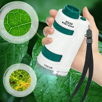 60-180x Handmicroscoop Wetenschapsexperimentset met LED-licht Kleuterschoolspeelgoed Handheld buitenspeelgoed voor kinderen