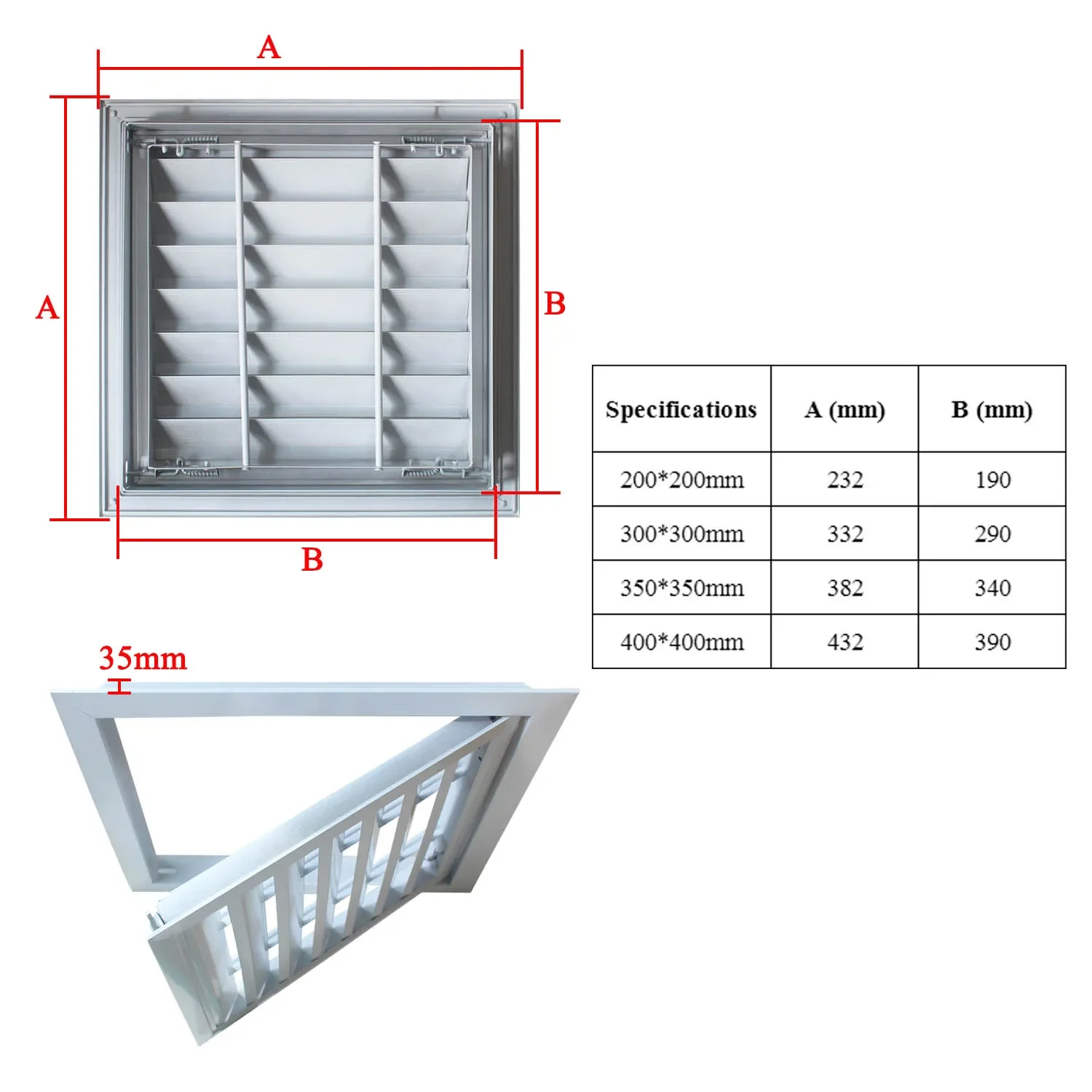 exhaust shutter vent aluminum alloy for Wall Ceiling shutter Central air grille ventilation cover repair port ventilation system