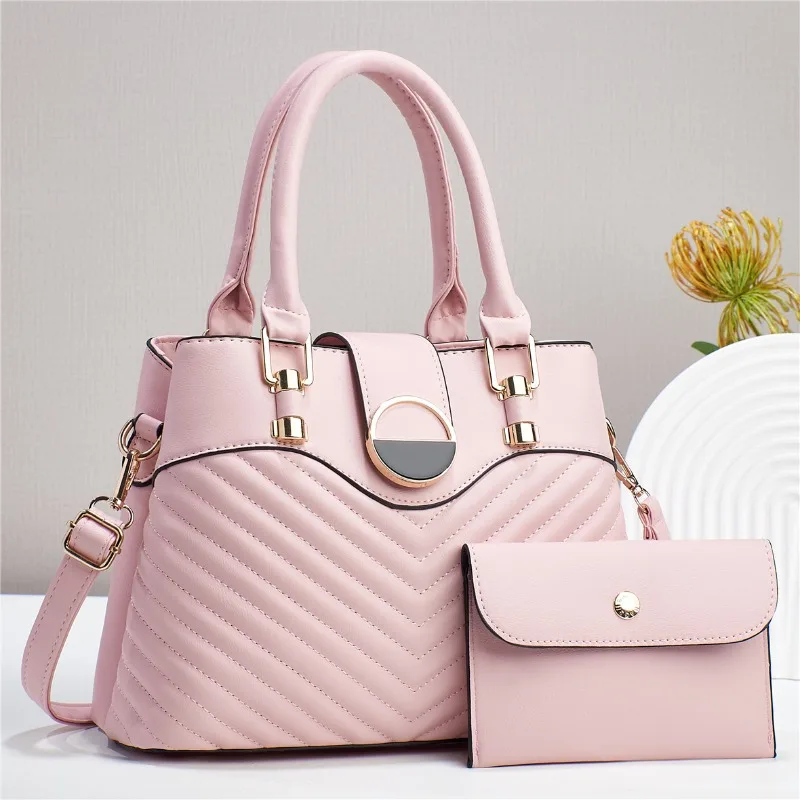 New Women's Handheld Crossbody Bag Fashion High Quality 2-piece Set Women's Shopping Bag Solid Color Large Capacity Storage Bag