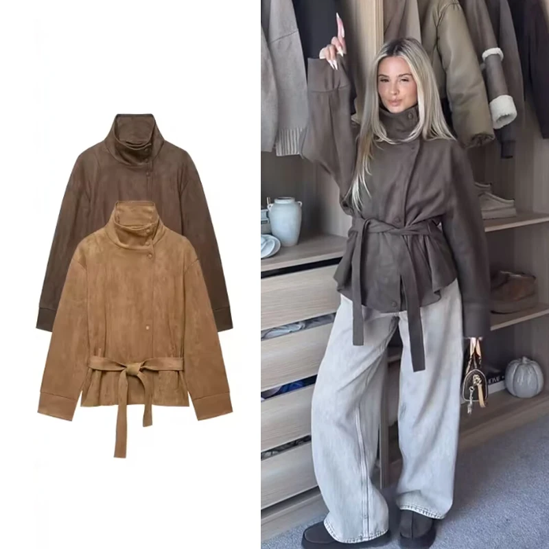 Women's Autumn Jackets 2026 New Fashion Loose Turtleneck  Belt Elegant Fall Warm Women's Jacket Chic Youth Street Outerwear Coat