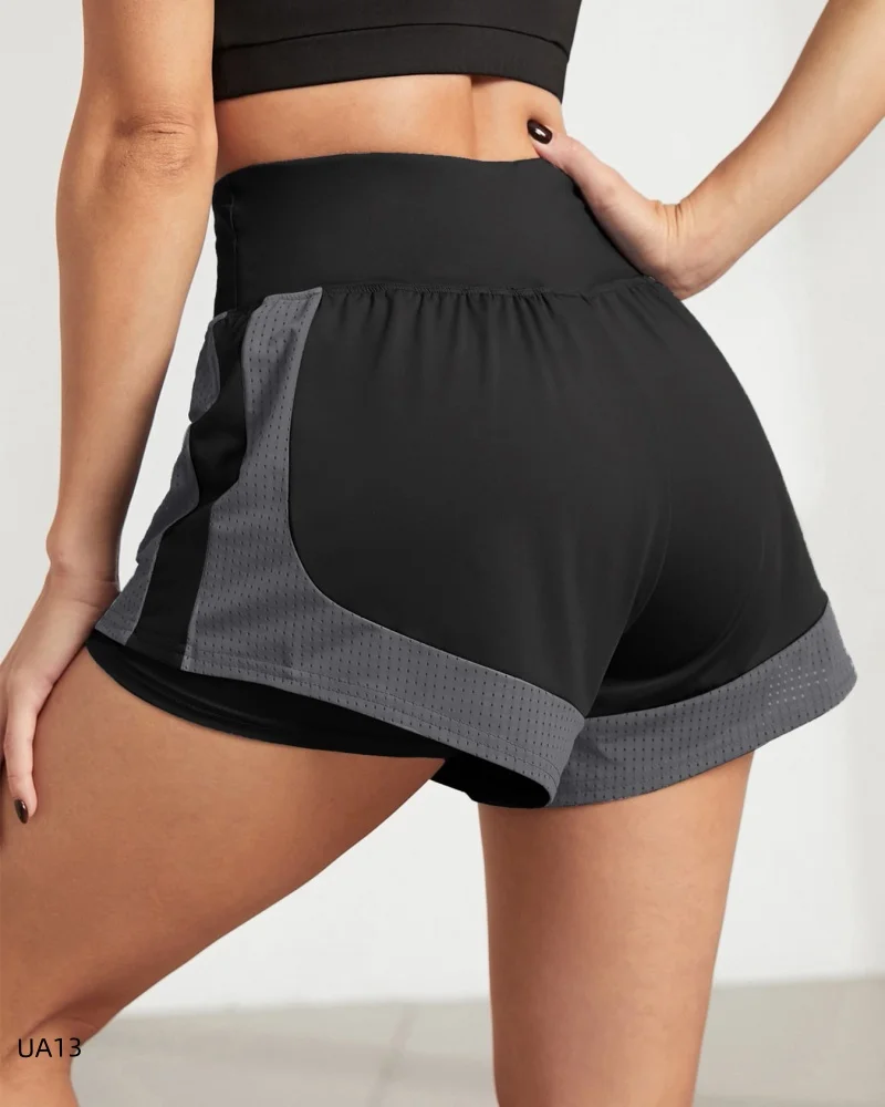 Women's new elastic waist double-layer running shorts, yoga pants, summer gym fitness training jogging shorts