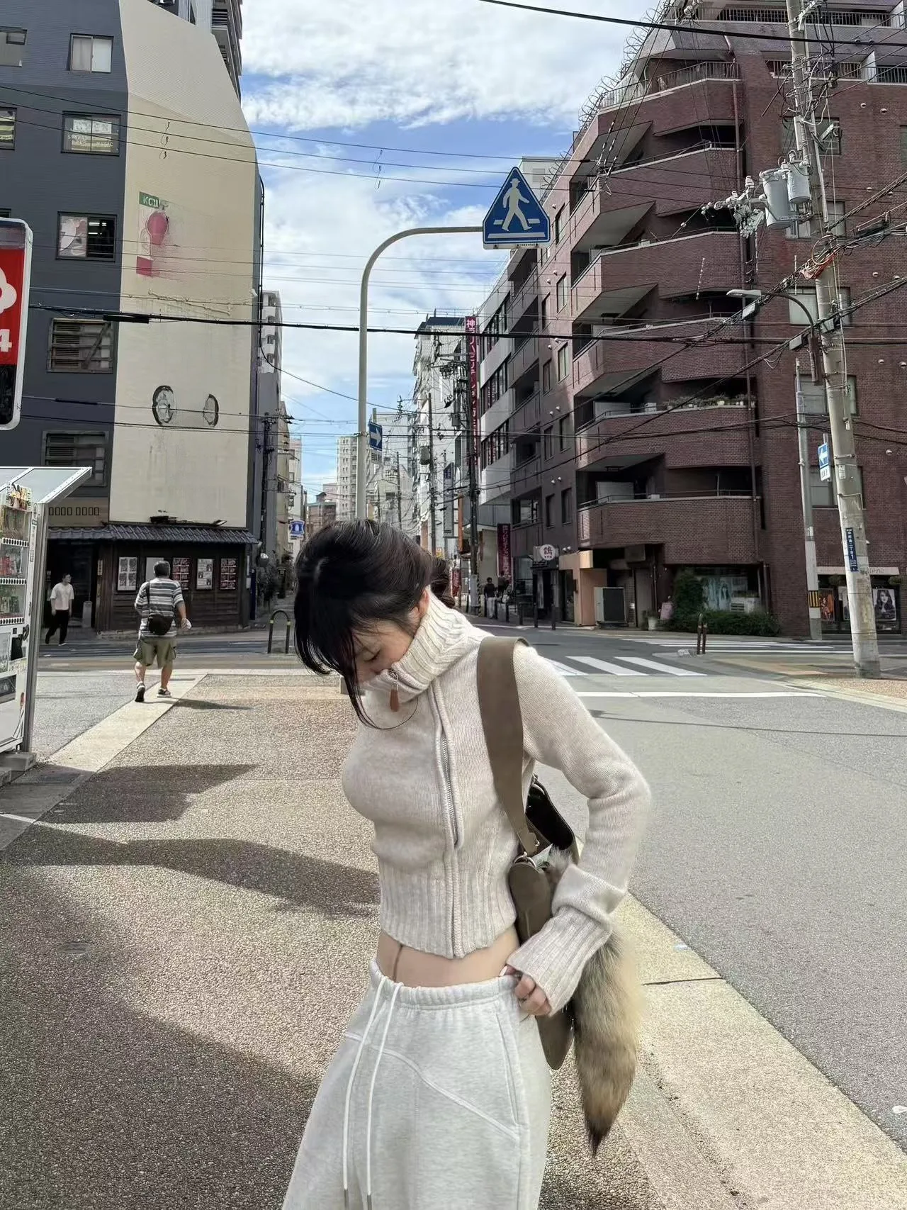 

Warm Wool Blend Knitted High Collar Sweater Women's Faion Autumn Season Zipper Closure ort Length Comfortable Fit Sle