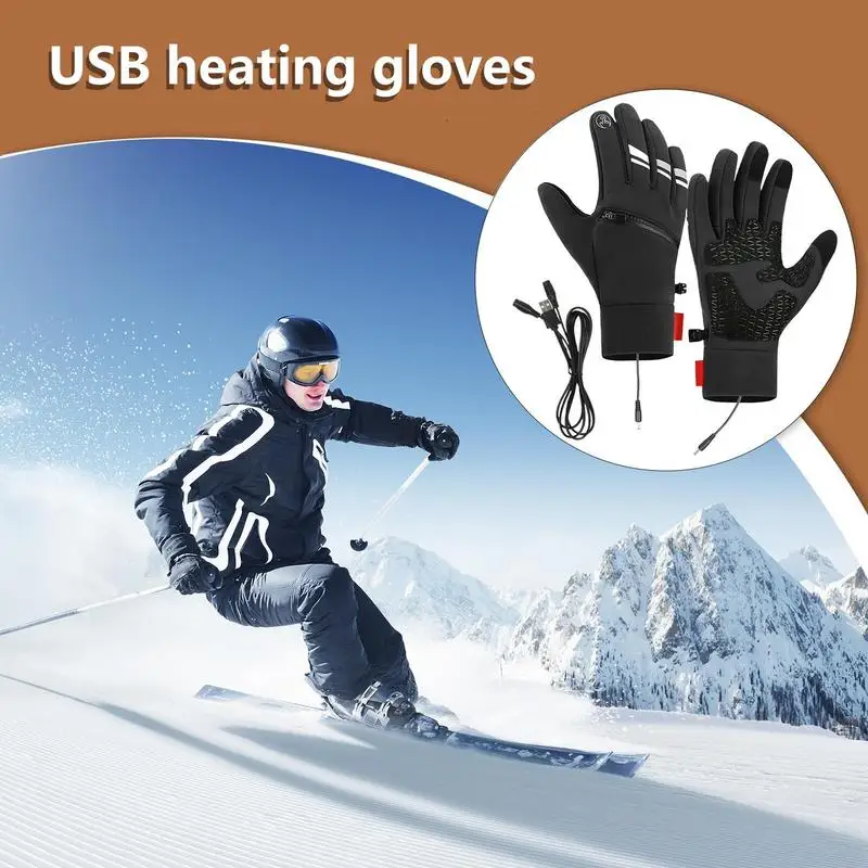 

USB Heated Ski Gloves Winter Hand Warmer Touchscreen Bike Cycling Gloves Waterproof Windproof Heated Snowboarding Gloves