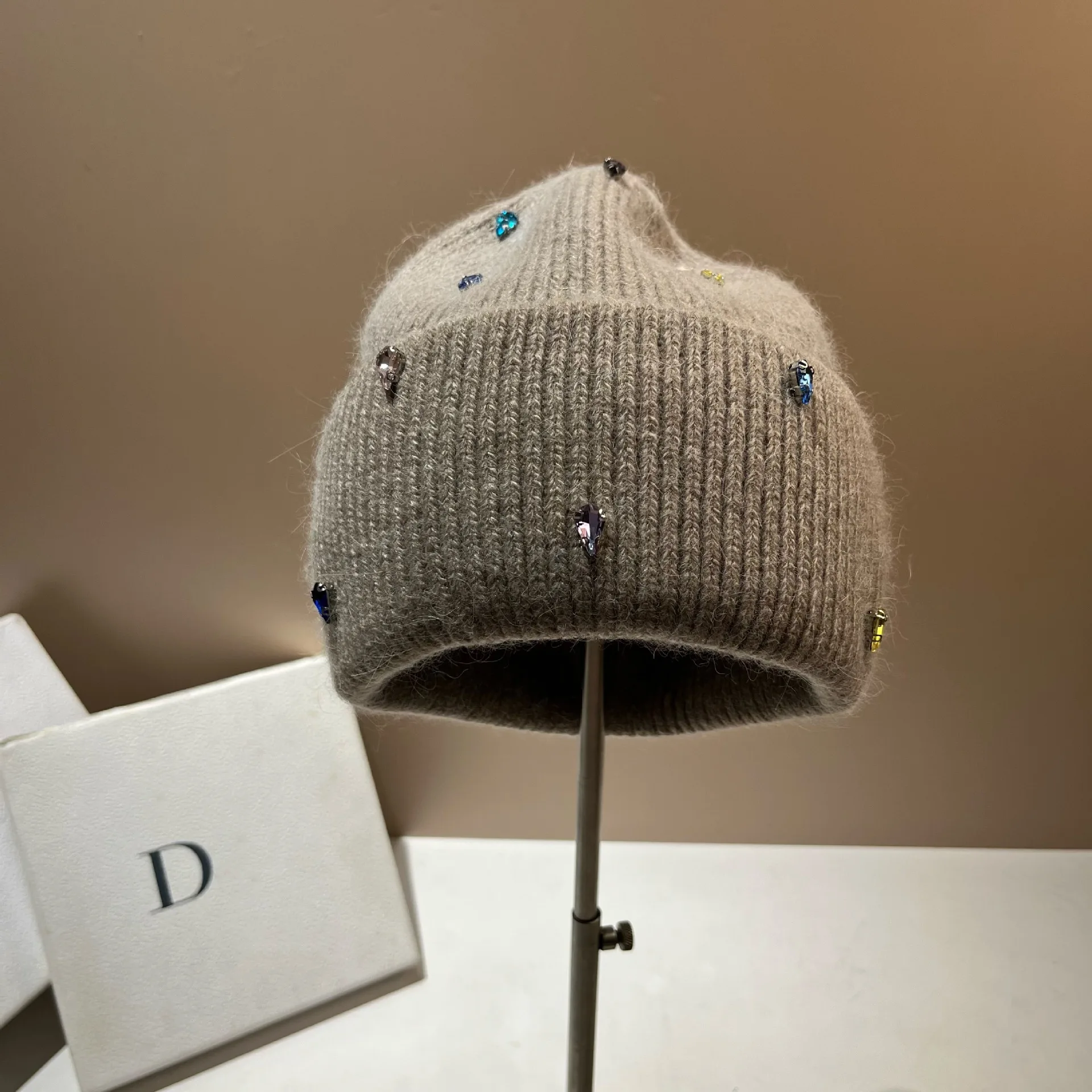 Winter Rabbit Hair Knitted Hat Bow Rhinodrill Warm Woolen Cap Russian Earwarmers Women Men Outdoor  Exercise M511
