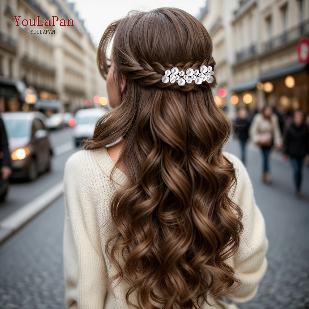 TOPQUEEN-accesorios para el cabello hechos a mano para mujer, tocado de pelo con perlas de Color blanco, Tiara de peine, tocado de fiesta, HP641