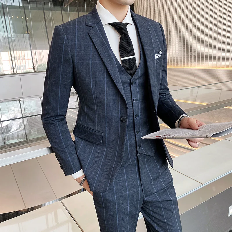 (Blazer + Vest + Pants) 2024 New High Quality Personalized Handsome Men's Suits Wedding Business Multi-occasion Fashion Dresses