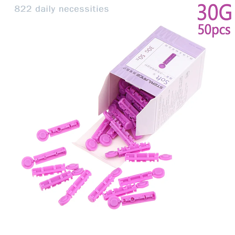 Convenientes paquetes de 50 lancetas para pruebas de glucosa en sangre para diabéticos, lancetas de 30G para menor dolor, agujas estériles universales
